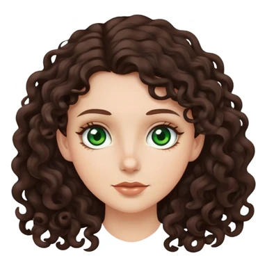 white girl with long dark brown curly hair and green eyes sticker