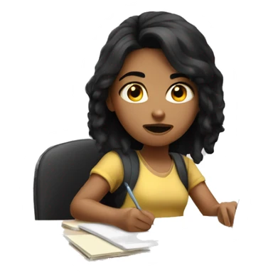 Girl with black hair doing homework nervous sticker