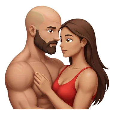 intimate moment between lovers muscular bald man brown beard, beautiful long hair woman sticker