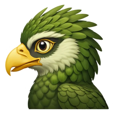 close up looking at the side profile of the face of a green hawk that is looking away from the camera sticker