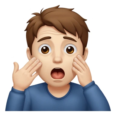 Weak man with disheveled hair, large dark circles under his eyes, and yawning sticker