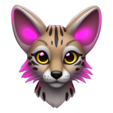 Coyote ocelot with grey and black fur and phoenix wings and pink ears, neon lights sticker