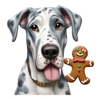 Blue Merle Great Dane eating gingerbread man sticker