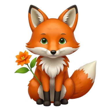 fox holds flower sticker