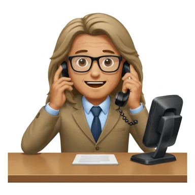 office-boss-excited-phone-desk-long-haired-man sticker