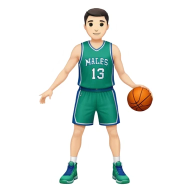 Full Body heavy white male with dark short spike hair basketball player wearing blue green uniform smiling sticker