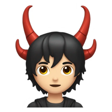 Boy with demon horns, black hair and clack eyes cute sticker