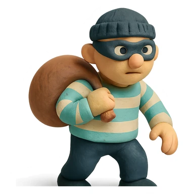 matte plasticine claymation style thief character with visible fingerprints and pastel colors sticker