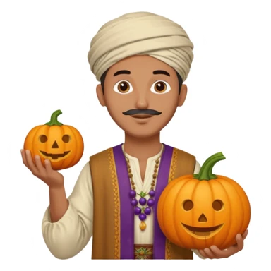 Tan Moroccan man sitting holding with pumpkin and grapes in countryside  sticker