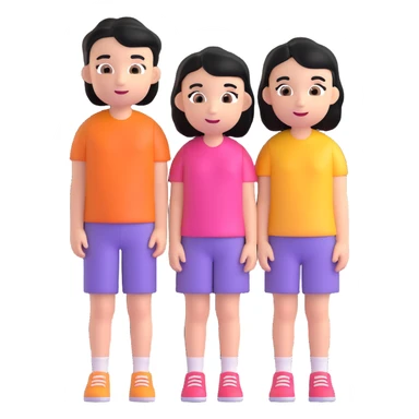 two kids, a boy and a girl, both with black hair, 3D emoji style sticker