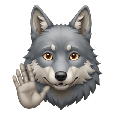  A real wolf waving his hand while he's standing but he's hand loks like a wolf's hand and looks like a grandpa sticker