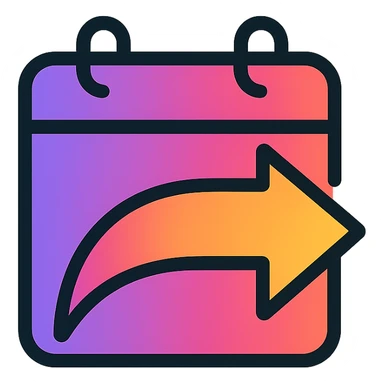 bold and tech-inspired logo with a dynamic arrow swiping over a calendar page, gradient colors sticker