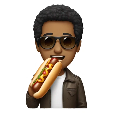 man with black hair wearing aviator sunglasses  eating hotdog sticker
