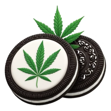 black and white oreo cookies with cannabis leaf sticker