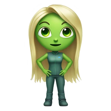 a green alien woman full body,blonde sticker