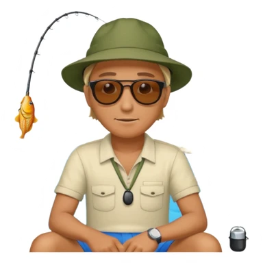 
man sitting fishing near the pool sticker