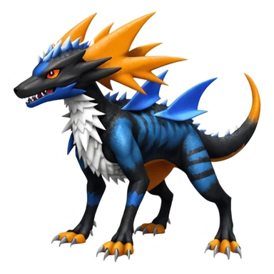 4-legged, digitigrade, clawing, sharp, spiky, cool, badass, angry, edgy Sergal-Sharpedo-Houndoom-Garchomp-Nargacuga-Silvally-Vaporeon-fusion-hybrid-creature, full body sticker