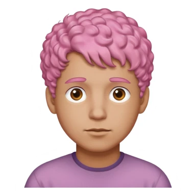 man with short, curly pink hair, light brown skin, and a neutral facial expression. sticker