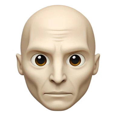 3D emoji of Lord Voldemort's face with pale skin, no nose (flat snake-like nostrils), sharp cheekbones, and intense eyes in glossy emoji style. sticker