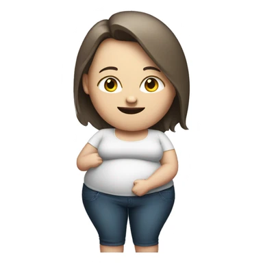 Obese white skinned brunette woman with large belly sticker