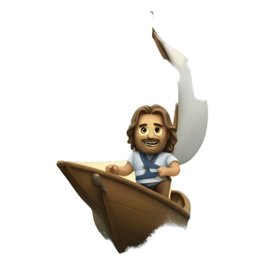Wild looking Long haired man sailing tiny sailboat sticker