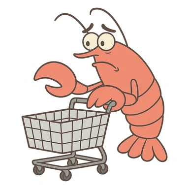 lobster pushing a shopping cart, transparent background sticker