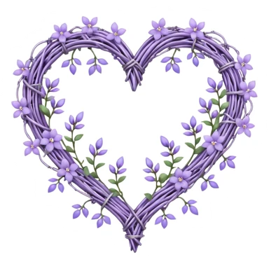 heart shape made out of barb wire vines with pastel lavenders and lilacs adorning the border with crystals hanging  sticker