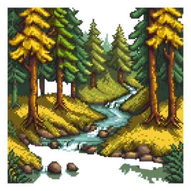 forest with a river stream through trees sticker