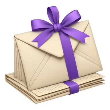 A beautifully arranged Stack of aged letters, tied with a purple ribbon, envelopes, corespondence, aesthetic, purple flower petals around, mails sticker