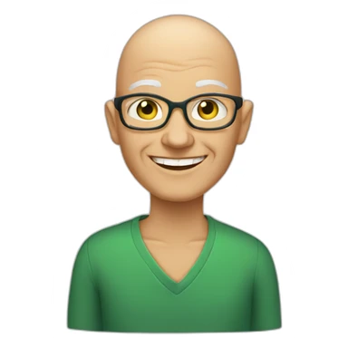 50 year teacher with smiling face and no hair, intelligent strong green eyes, sticker