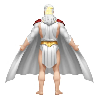 fullbody silverhair shirtless god ZEUS, white cape, standing still backview sticker