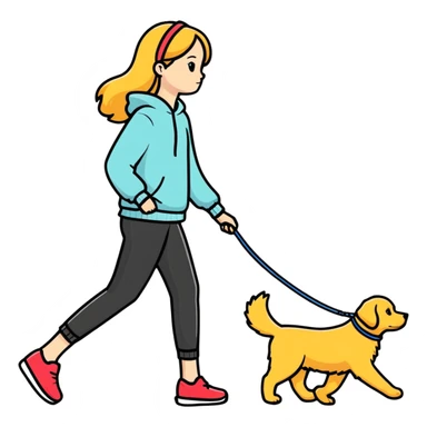 Beautiful girl walking a golden retriever dog sticker
