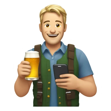 A happy white guy with a beer looking at a phone sticker
