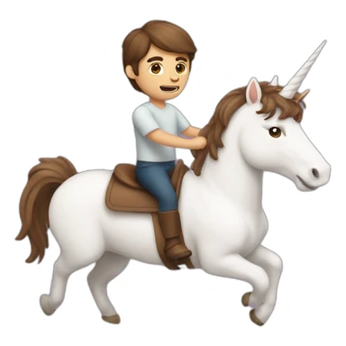 A brown hair guy riding a unicorn that has paper in its mouth sticker