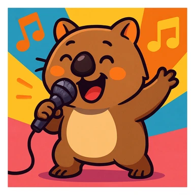 a cartoon style wombat singing into a microphone sticker