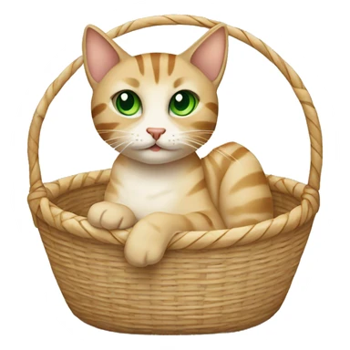 Beige tabby cat with green eyes sitting in a basket sticker