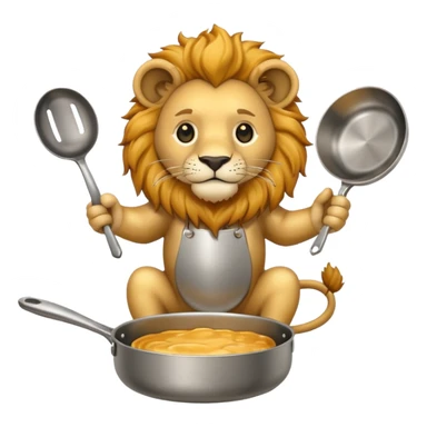 Lion holding a single frying pan about to swing it sticker
