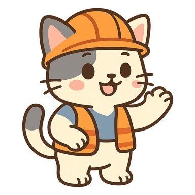 cute anime cat construction worker in orange safety helmet sticker