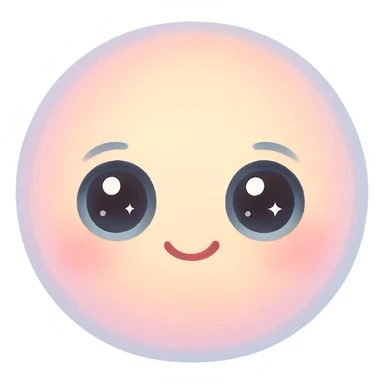 cute emoji, round face, big sparkling eyes, small smile, pastel colors sticker