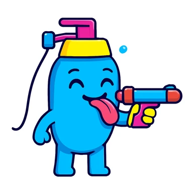 Edit the emoji so it is putting the water gun toward its tongue, keeping the bright and cartoonish style. sticker