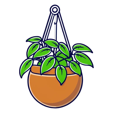 Plectranthus Verticillatus with cascading vines and perfect circle-shaped leaves like coins in a coconut fiber hanging basket sticker