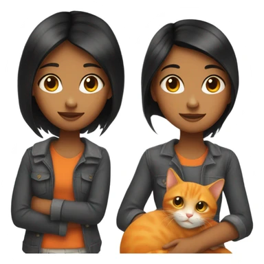Black hair girl with orange cat sticker