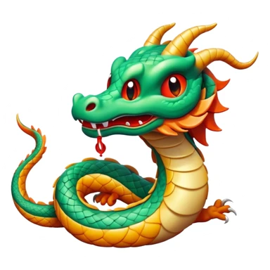 Cinematic Comical Chinese Serpent Dragon Portrait Emoji, Head tilted dramatically with an exaggeratedly amused expression, featuring a sleek, serpentine form adorned in luminous jade and vermilion scales interlaced with playful cloud and water accents; rendered with vibrant, lifelike textures and dynamic natural shadows, high shine, playful yet wise, styled with an air of cheeky ancient mystique, soft glowing outline, capturing the essence of a spirited and humorously enigmatic celestial dragon that looks ready to spiral into legendary lore! sticker