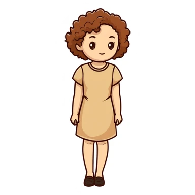 white woman with curly brown hair wearing a beige dress sticker