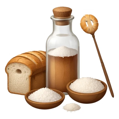 a one victorian bottle of salt and a loaf of bread - crochet needles and a ball of wool sticker