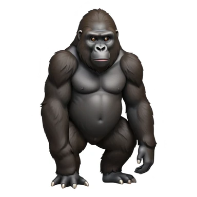 cinematic-gorilla-realistic-full-body-on-all-fours-emoji,-exuding-strength,-thick-dark-fur-in-the-light,-head-tilted-dramatically,-deep-friendly-eyes-filled-with-intense-intelligence,-simplified-yet-realistic-focused-features,-highly-detailed, zoomed out friendly  sticker