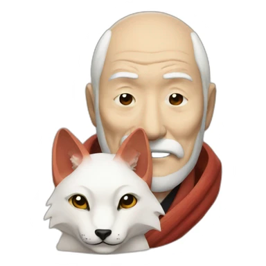 old men with japanese kitsune mask sticker