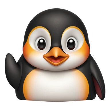 A pingüin with big red cheeks and large blinking eyelashes and hands on cheeks and smile sticker