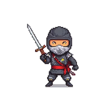 masked ninja with sword and throwing stars sticker