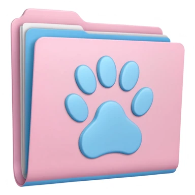 a pastel folder of documents with a pawprint on it sticker